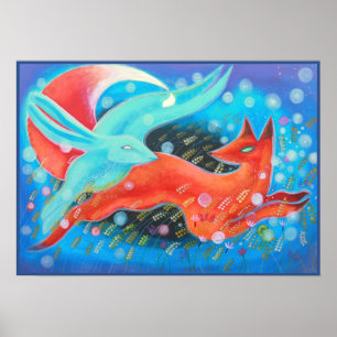 Affiche Photo d'Animaux, de Renard et de Lièvre.