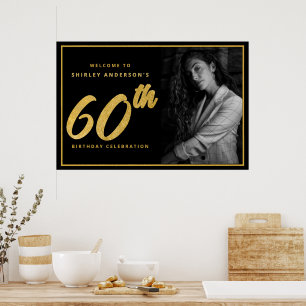 Affiche Photo de 60e anniversaire noir feuille de faux or 