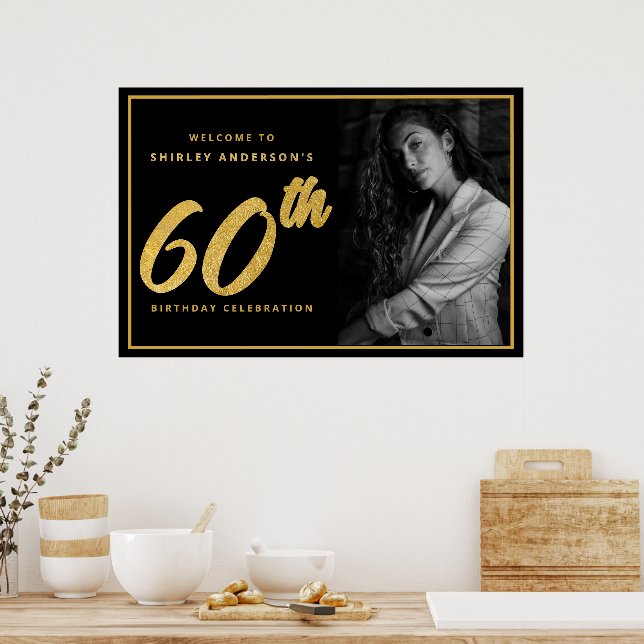 Affiche Photo de 60e anniversaire noir feuille de faux or  (Cuisine)