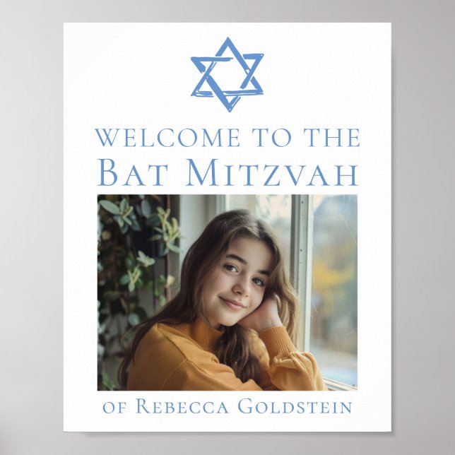 Affiche Photo de Bat Mitzvah Étoile de David bleue Fête (Devant)