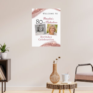 Affiche Photo de bienvenue d'anniversaire rose gold 80 ans