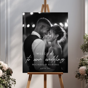 Affiche Photo de bienvenue de mariage élégante