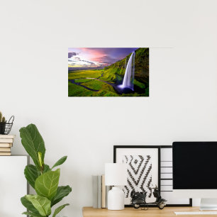 Affiche Photo de cascade islandaise verte et naturelle