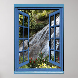 Affiche Photo de cascade Trompe l'oeil Fausse fenêtre