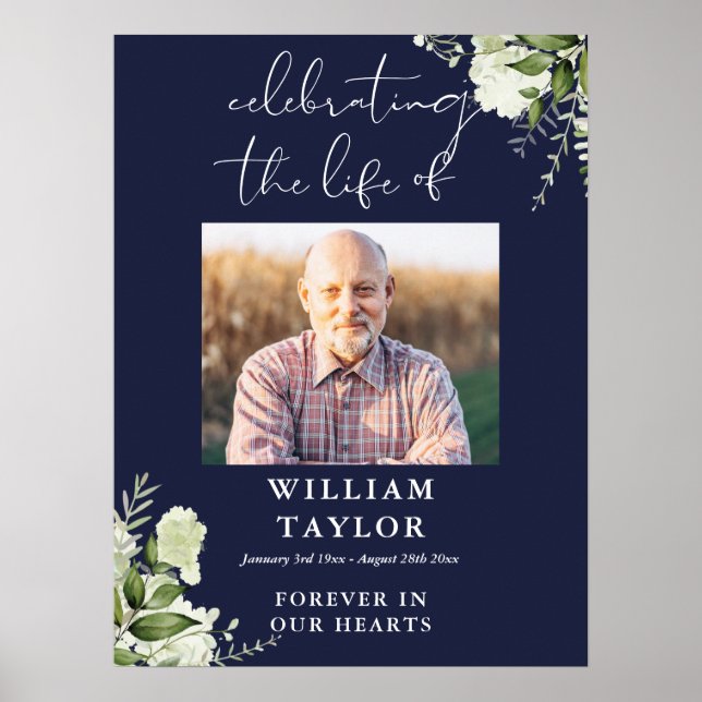 Affiche Photo de célébration de vie en bleu marine avec ve (Devant)