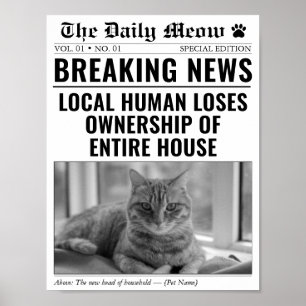 Affiche Photo de chat drôle en manchette dans un journal