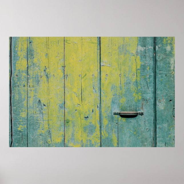 Affiche Photo de clôture en bois jaune et turquoise (Devant)