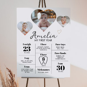 Affiche Photo de coeur moderne 1er anniversaire Jalon Sign
