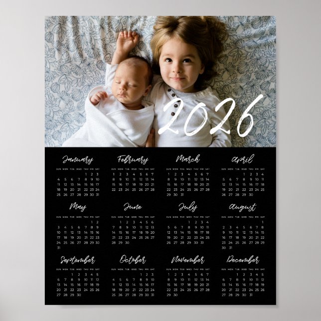 Affiche Photo de famille 2025 moderne Calendrier noir (Devant)