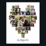 Affiche Photo de famille Collage Coeur 25 Photos Nom Blanc<br><div class="desc">Affichez vos souvenirs de famille ou de mariage avec cette belle affiche murale photo collage en blanc avec vos photos en forme de coeur. Ce joli design comprend une place pour 25 photos : 14 horizontales, 2 verticales et 9 carré de style Instagram. Vos photos s'ajusteront automatiquement pour faire la...</div>