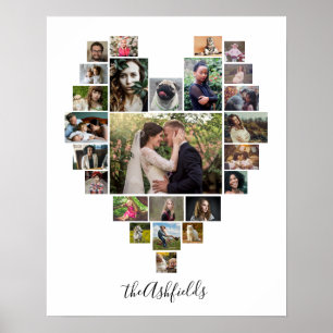 Affiche Photo de famille Collage Coeur 25 Photos Nom Blanc