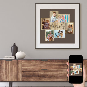 Affiche Photo de famille Collage en bois Look Cadre Brown