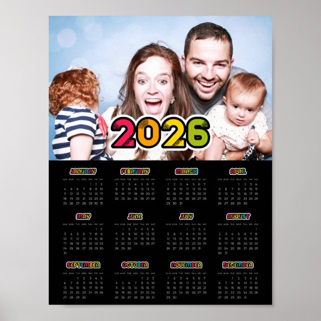 Affiche Photo de famille colorée 2025 Calendrier noir (Devant)