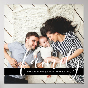Affiche Photo de famille moderne avec monogramme et date d