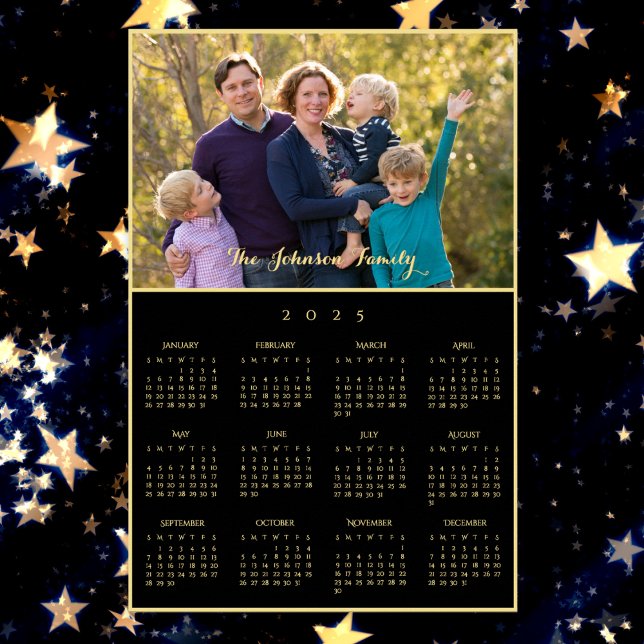Affiche Photo de famille personnalisée Calendrier annuel 2 (Personalized Family Photo Yearly 2025 Calendar Poster)
