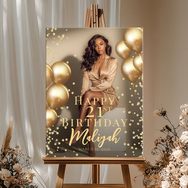 Affiche Photo de fête d'anniversaire ballons dorés bienven (Créateur téléchargé)