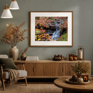 Affiche photo de feuilles d'automne et cascade