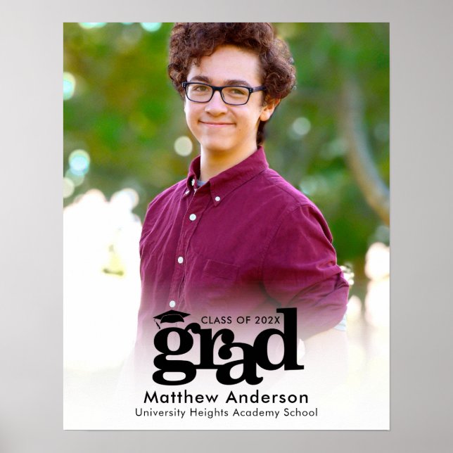 Affiche Photo de Graduation blanche Typographie noire Mini (Devant)