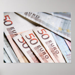 Affiche Photo de gros plan de billets en euros   Épargne f