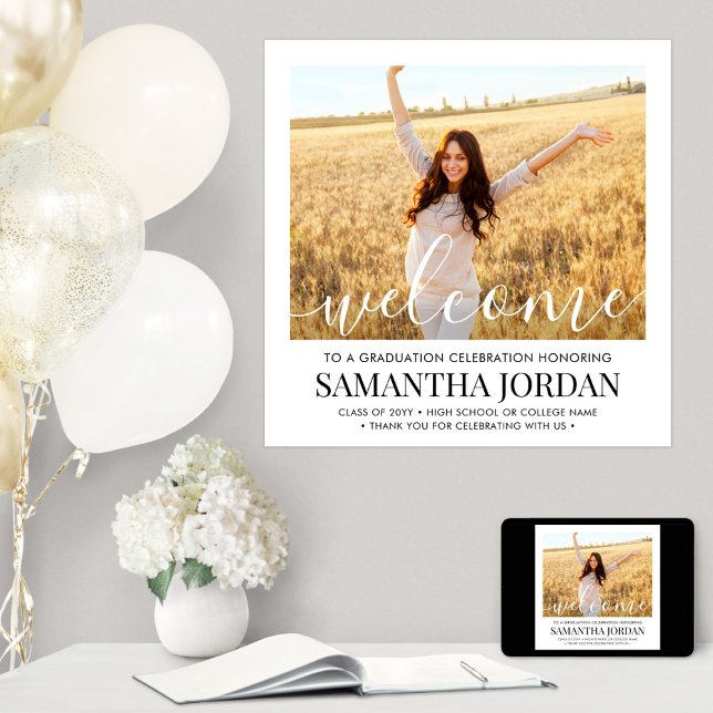 Affiche Photo de la fête de graduation Carré de script bla (Créateur téléchargé)