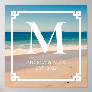 Affiche Photo de mariage avec monogramme de la plage panor