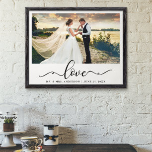 Affiche Photo de mariage élégant écriture noire Love