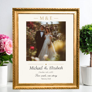 Affiche Photo de mariage élégant ivoire or moderne personn