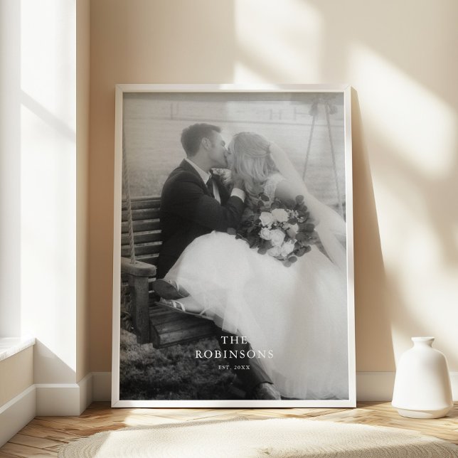 Affiche Photo de mariage minimal noir et blanc & nom de fa (Créateur téléchargé)