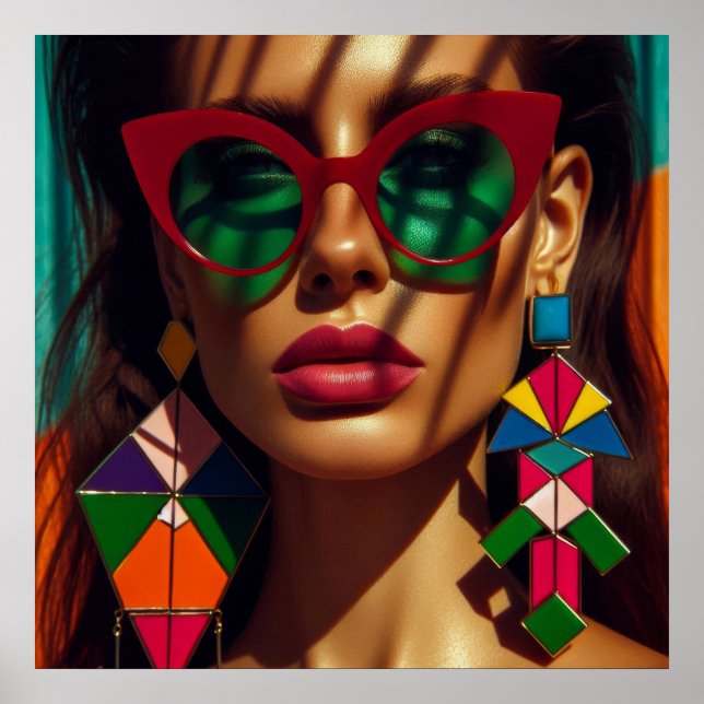 Affiche Photo de mode créative. Femme avec des boucles d'o (Devant)