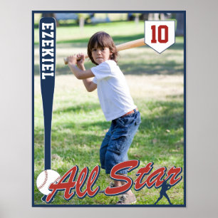 Affiche Photo de naissance rouge et bleu marine de basebal