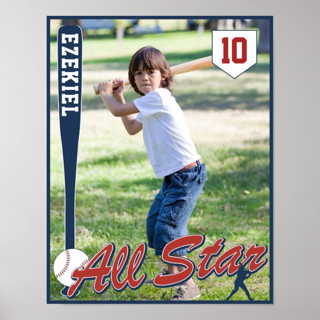 Affiche Photo de naissance rouge et bleu marine de basebal (Devant)