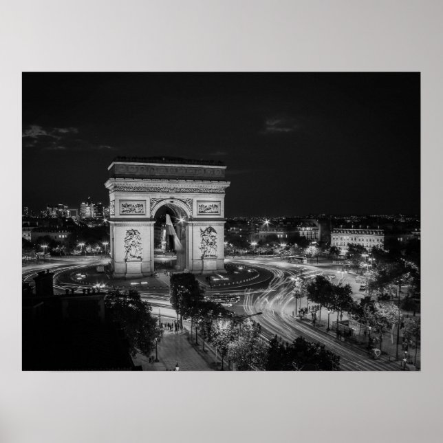 Affiche Photo de nuit noire et blanche Arc de Triomphe Par (Devant)