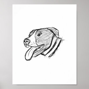 Affiche photo de pitbull dessiné à la main amateur de chie