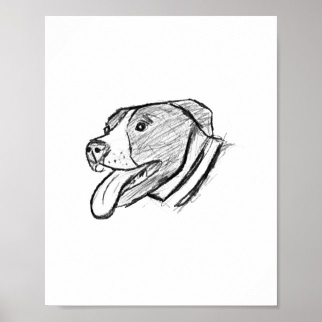 Affiche photo de pitbull dessiné à la main amateur de chie (Devant)