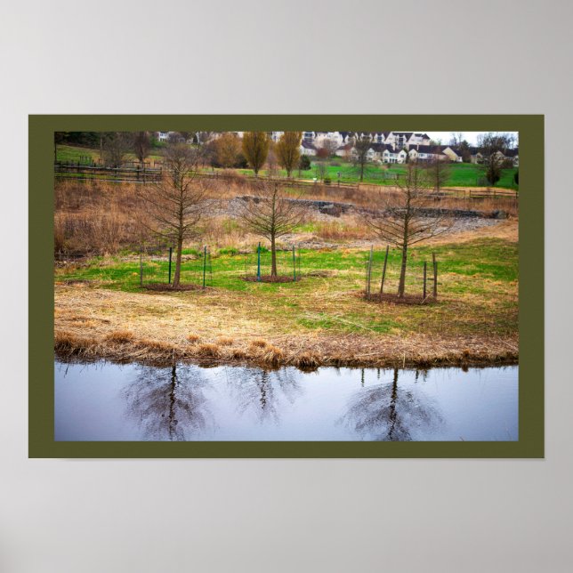 Affiche Photo de Réflexions de Paysage d'Étang (Devant)