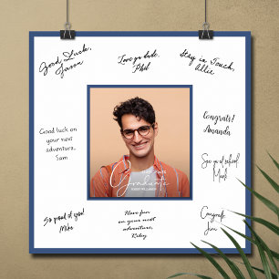 Affiche Photo de remise de diplôme avec autographe Bleu