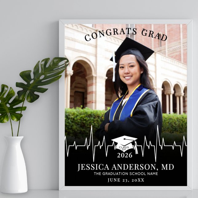 Affiche Photo de remise de diplômes de l'école de médecine (Medical School Graduation Photo Sign)