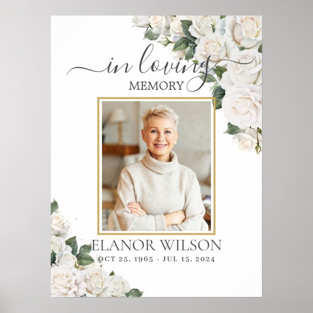 Affiche Photo de roses blanches florales Mémorial funérair (Devant)