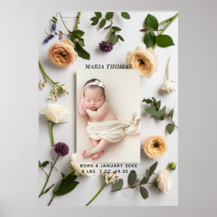 Affiche Photo de statistiques de naissance avec nom de béb