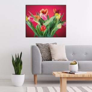 Affiche Photo de tulipe florale rouge et vert printemps