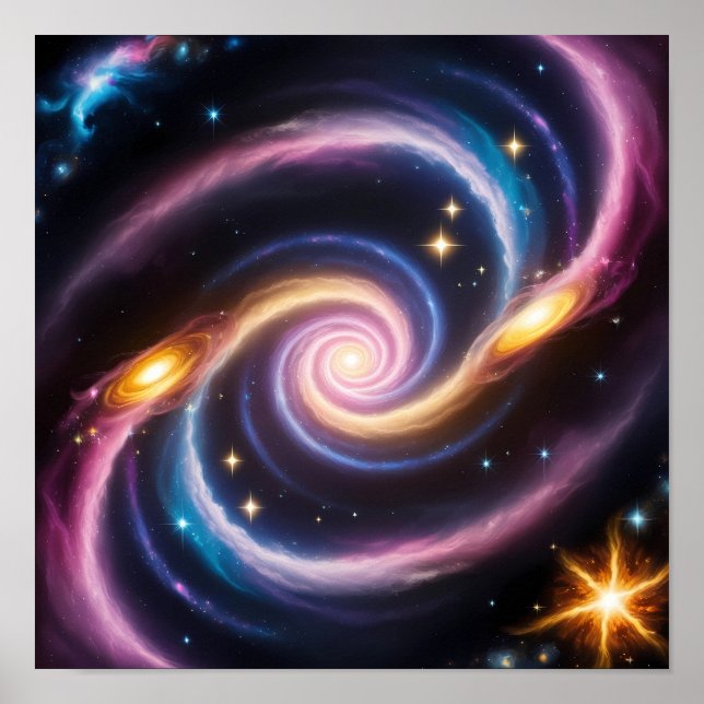 Affiche Photo d'étoiles et de galaxies de différentes coul (Devant)