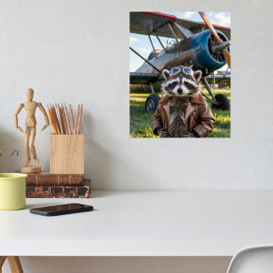 Affiche Photo drôle d'avion de pilote Raton Laveur Noël