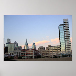 Affiche Photo du coucher de soleil sur la skyline de Phila