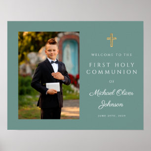 Affiche Photo du garçon First Communion Green