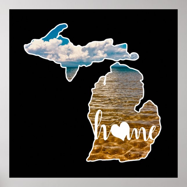 Affiche Photo Du Lac Michigan Silhouette Avec Maison En No (Devant)