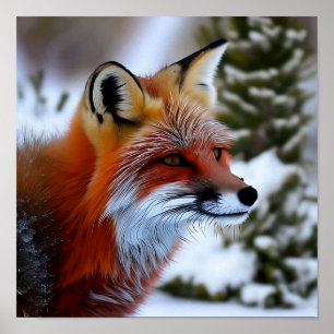 Affiche Photo d'un Renard Rouge dans la neige