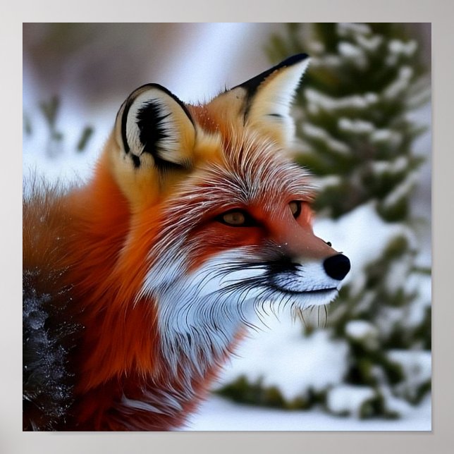 Affiche Photo d'un Renard Rouge dans la neige (Devant)