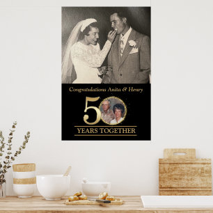 Affiche Photo élégant or 50e anniversaire