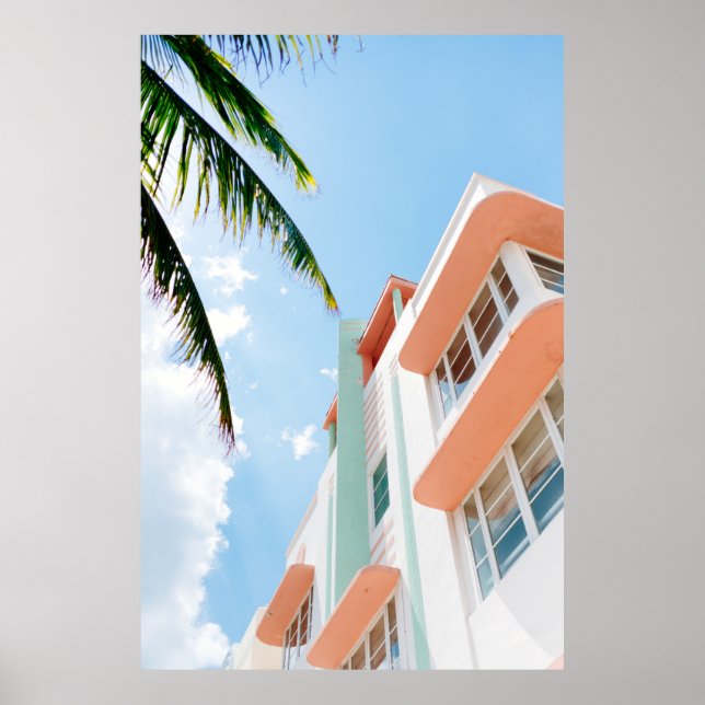 Affiche Photo en angle bas, béton blanc et orange (Devant)