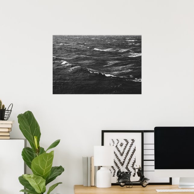 Affiche Photo en noir et blanc d'une mer orageuse (Bureau à domicile)
